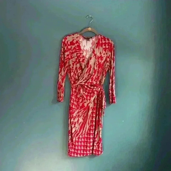 Nine West red and‎ tan cross top long sleeve dress women’s size 6 - Picture 1 of 3